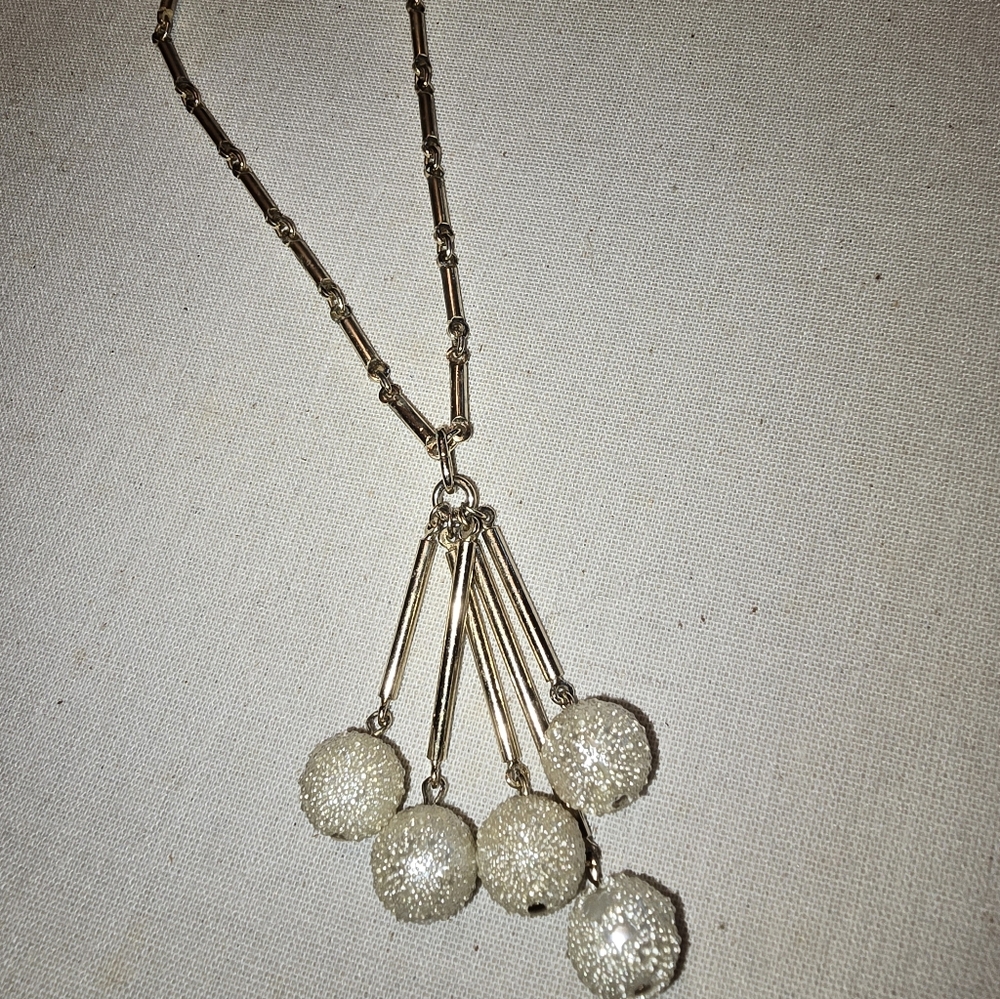 Pretty 60's Goldtone Necklace by Sarah Coventry 20" White Ball Dangles